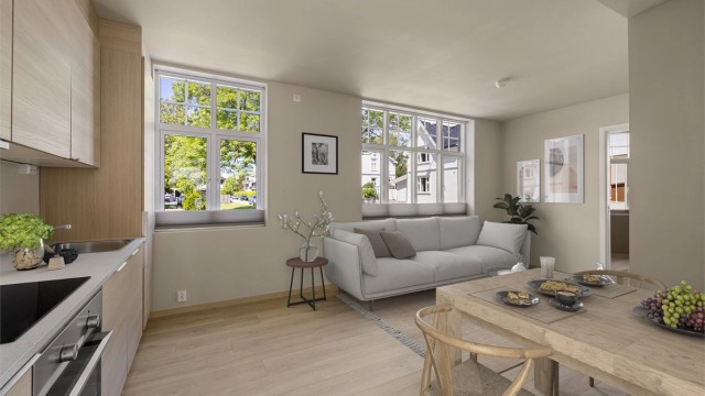 Trosvik Torv 8B presenteres av Kenneth Graarud Olsen i Krogsveen. Bygget ble ferdigstilt i 2024 med en sjeldent vellykket stedstilpasning og består av i alt seks eierseksjoner. Bilde er digitalt stylet.