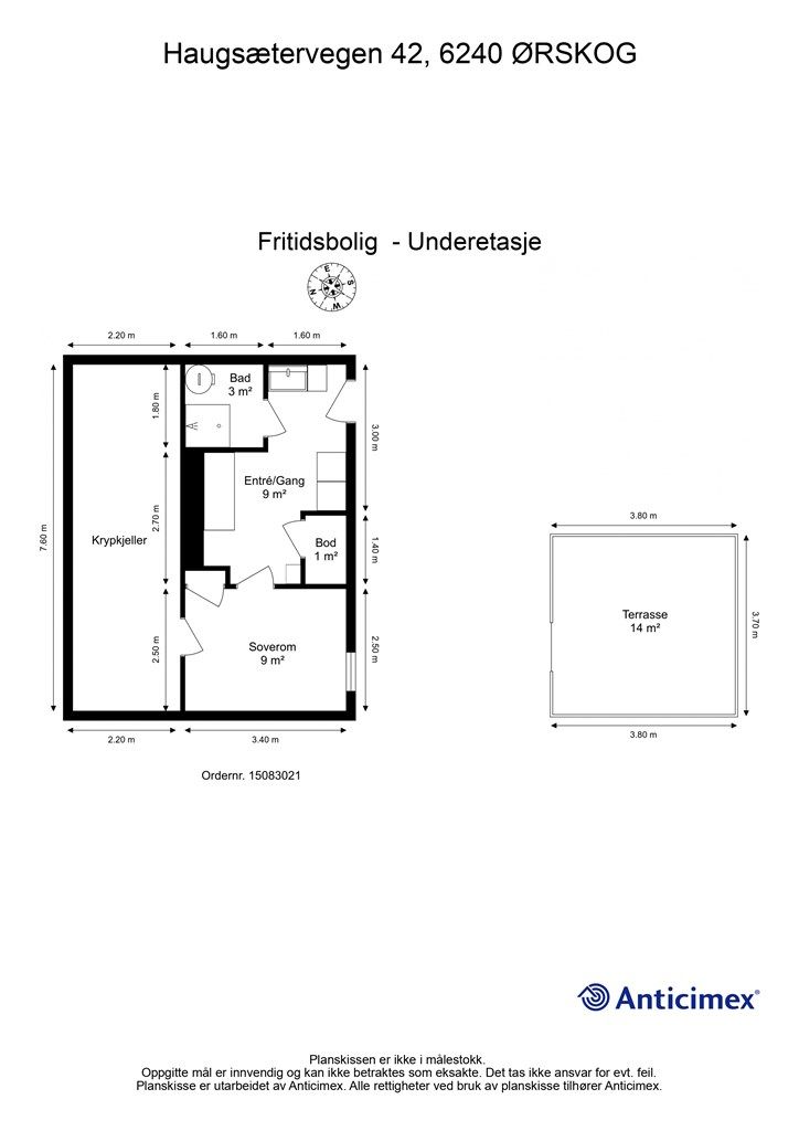 Plantegning - underetasje med mål