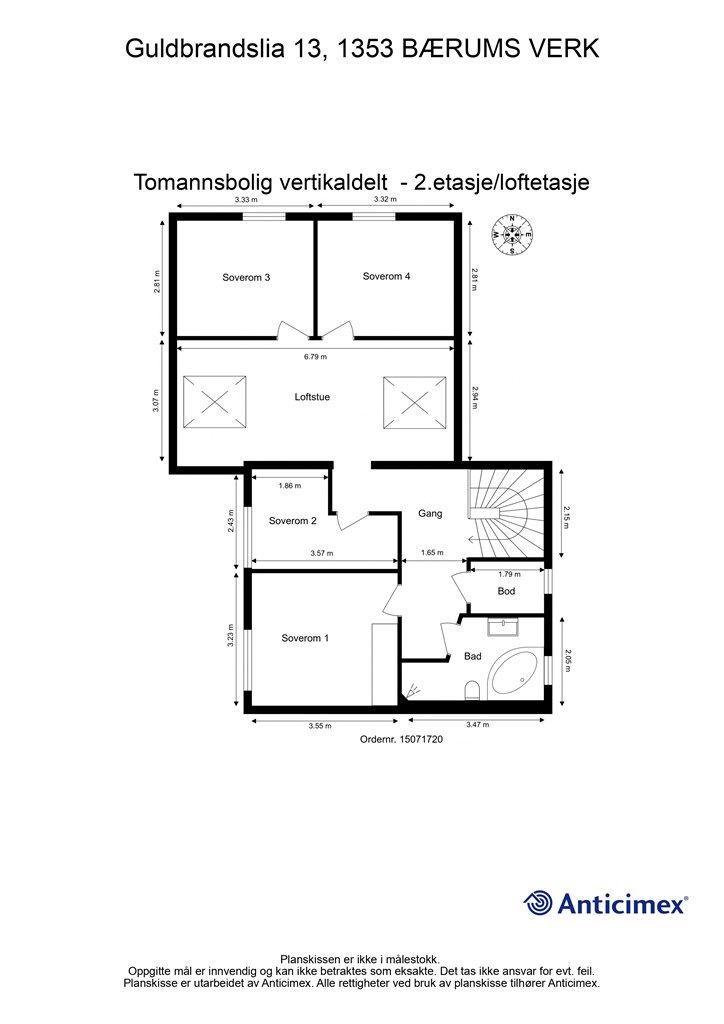 Plantegning  2.etasje/loftetasje.