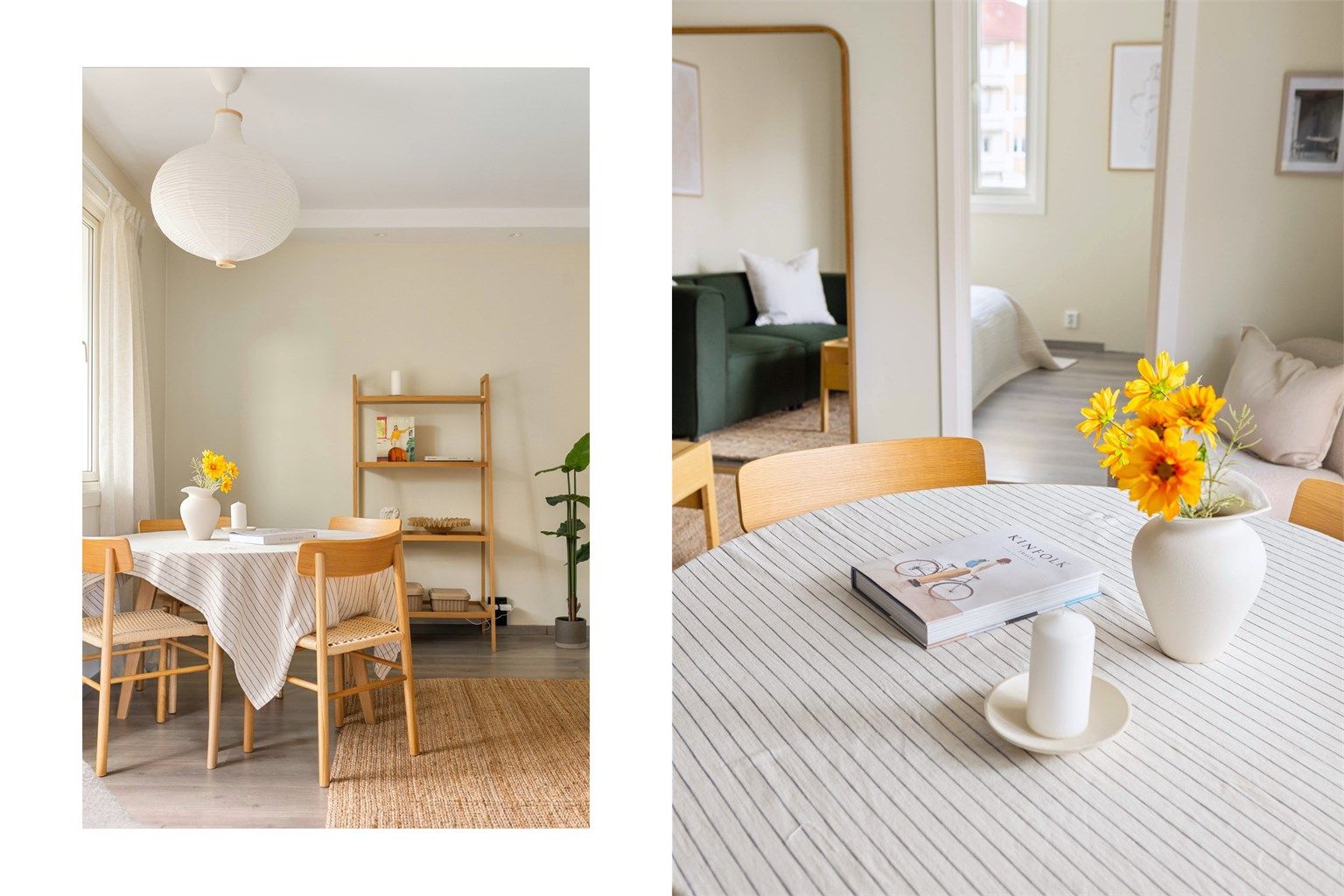 Stuen er leilighetens naturlige samlingspunkt, med en åpen og sosial atmosfære.