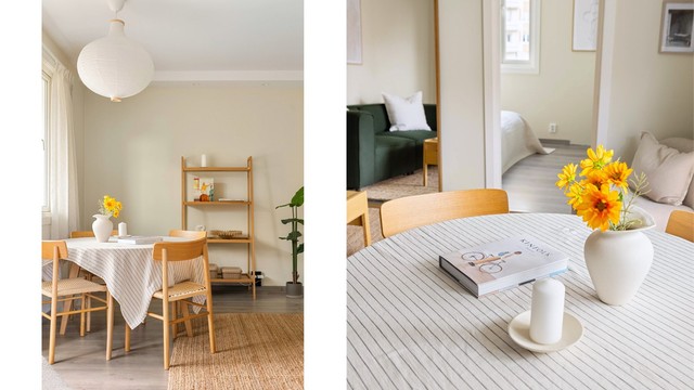 Stuen er leilighetens naturlige samlingspunkt, med en åpen og sosial atmosfære.