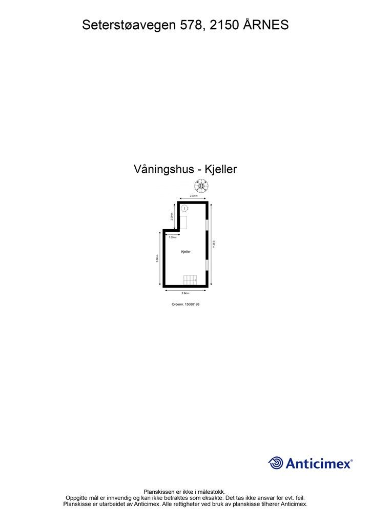 Plantegning for kjelleretasjen. Arealet er ikke måleverdig som bruksareal grunnet lav takhøyde på 1,63 meter.