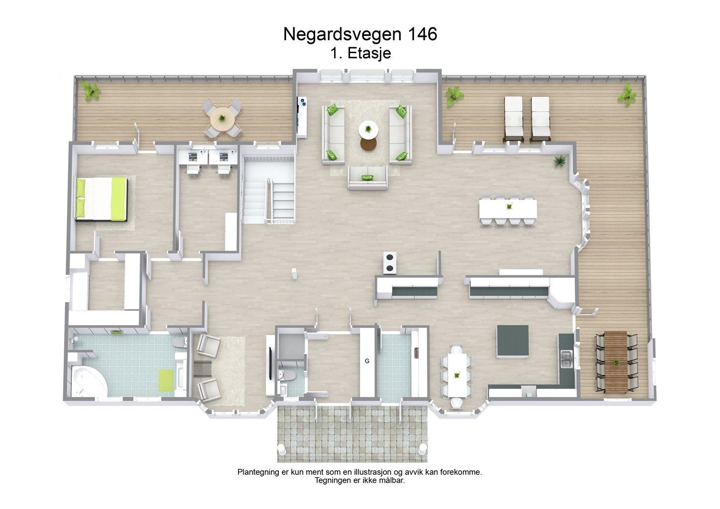 Plantegning er kun ment som en illustrasjon og avvik kan forekomme. Tegningen er ikke målbar.