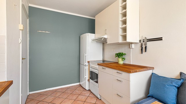 Hvitevarer som kjøl/fryseskap, komfyr og oppvaskmaskin medfølger