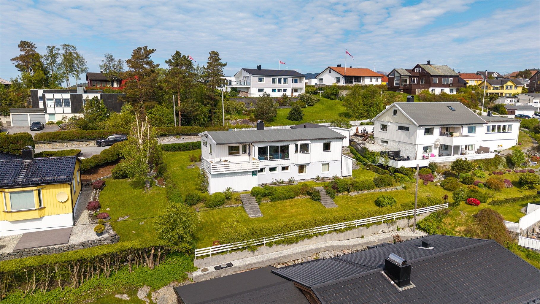 Dronebilde av eiendommen tatt fra syd