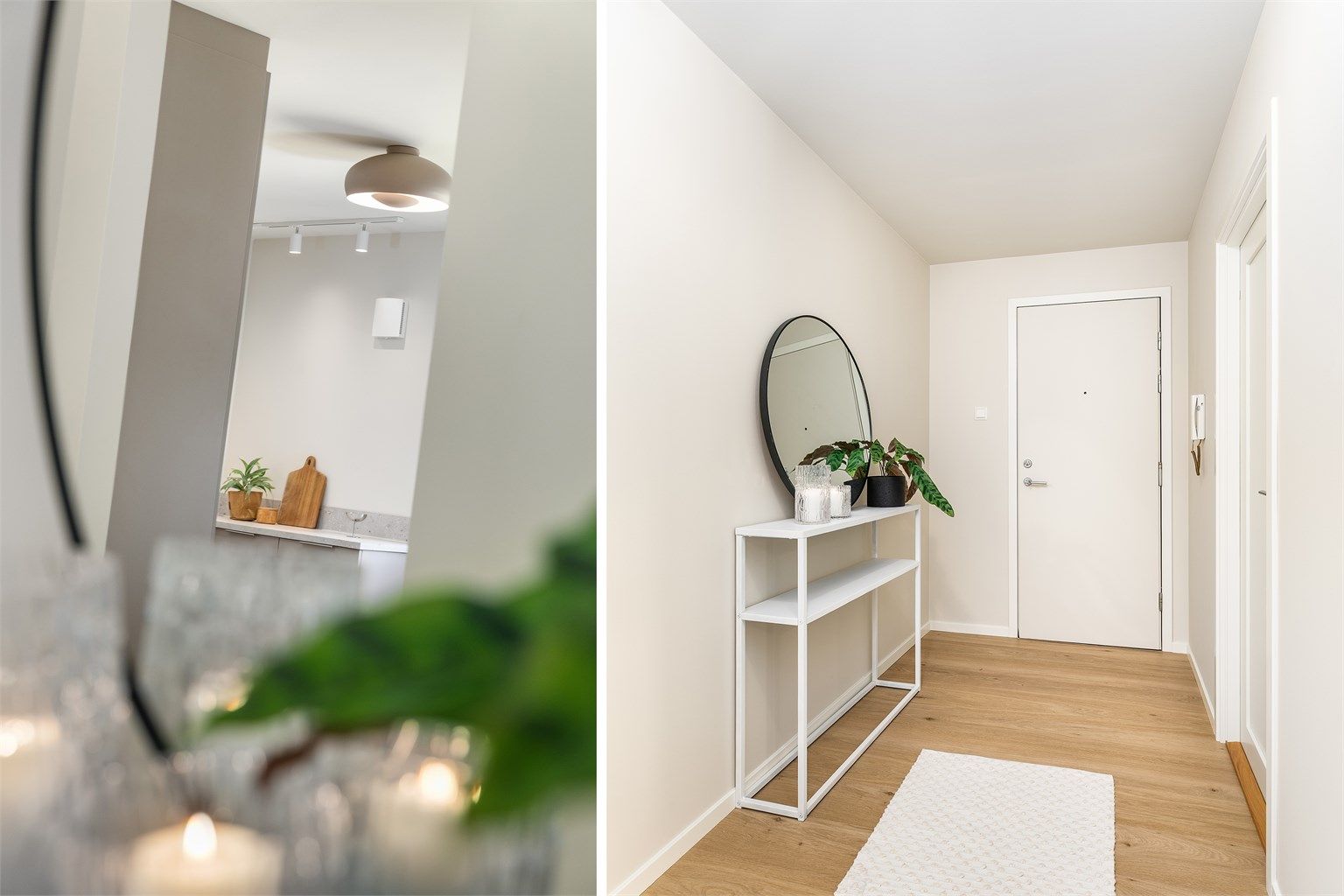 I entreen er det mulighet for kommoder, skap eller en skyvedørsgarderobe. Soverom 2 til høyre.