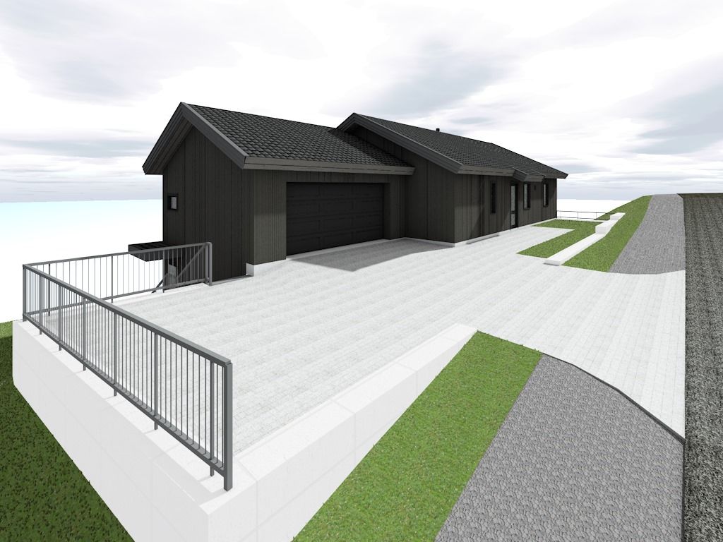 En stor tomt med rammetillatelse for oppføring av enebolig.