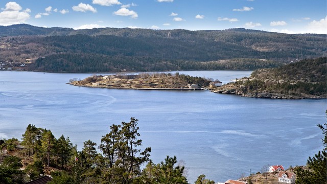 Fra eiendommen har man direkte utsyn mot historiske Oscarsborg Festning.
