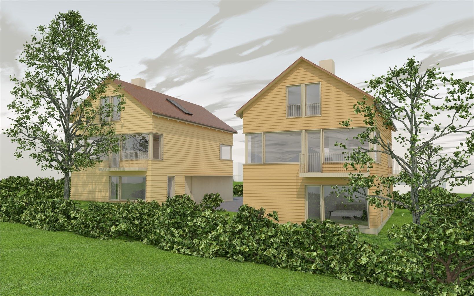 Drømmer du om å skape din egen boligdrøm, eller to? Da er dette eiendommen for deg! 3D perspektiv to frittliggende eneboliger - kun ment som illustrasjon