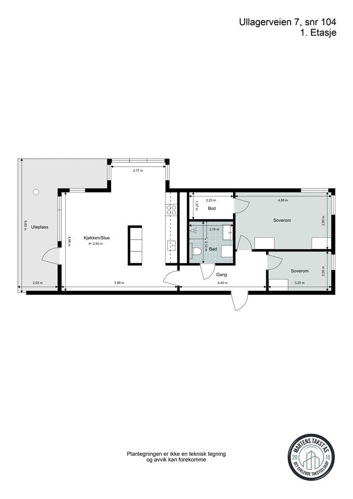Målsatt planskisse - Ullagerveien 7 - 1. etasje