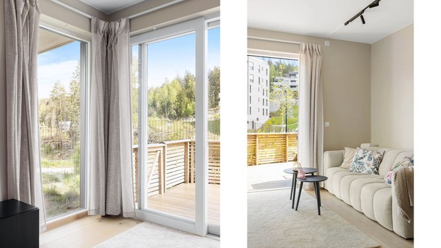 Store vindusflater sørger for rikelig med naturlig lys og bidrar til en lys og luftig atmosfære.