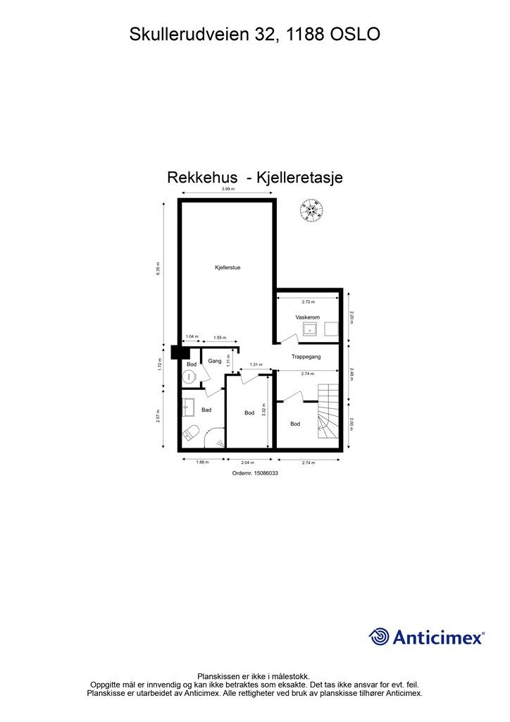 Plantegning kjelleretasje - det foreligger ikke dokumentasjon på at utgravingen og innredningen av kjelleren er omsøkt eller godkjent av kommunen.