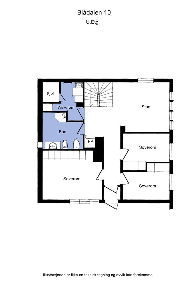 Plantegning av U. etasje. 