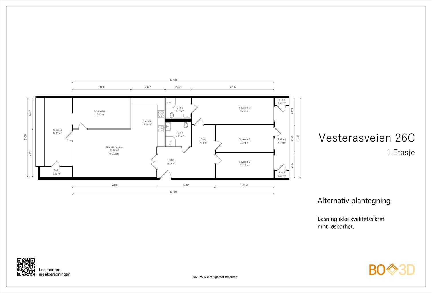 Alternativ plantegning med mulighet for 5-roms