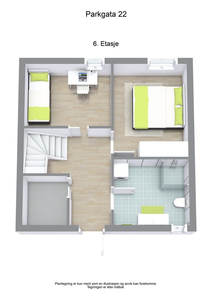 3 D plantegning 6. etasje