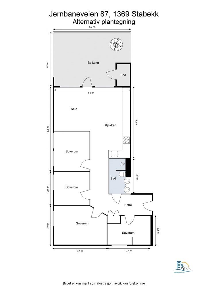 Alternativ plantegning med 4 soverom