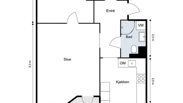 Leiligheten har en gjennomgående og arealeffektiv planløsning med to soverom.