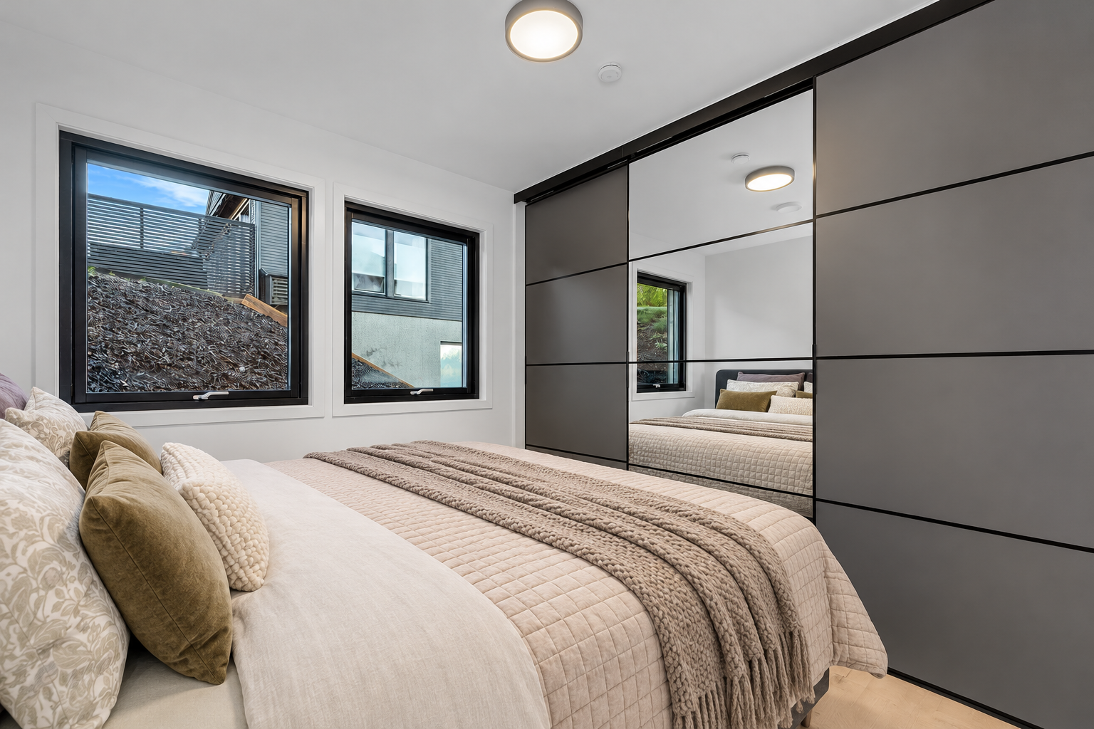 Soverom med skyvedørsgarderobe (Digital styling)