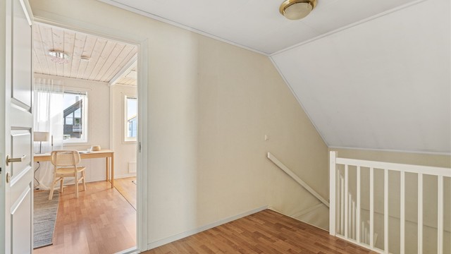 Gangen i andre etasje knytter sammen etasjens soverom og bod.