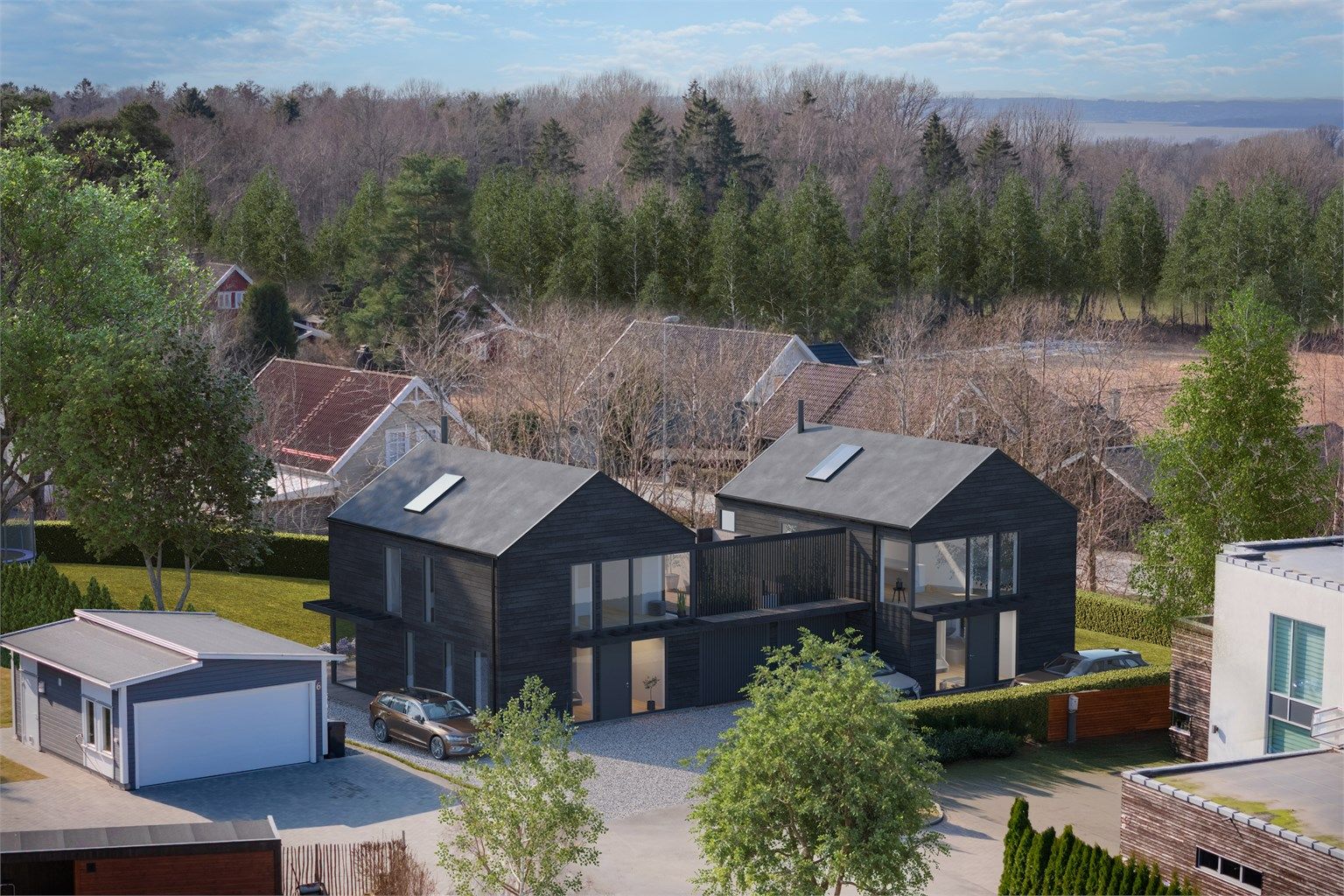 To nye eneboliger i moderne arkitektur er planlagt ved familievennlige Smedhusåsen. Omgivelsene er meget landlige - kun 5 min. utenfor Moss by.