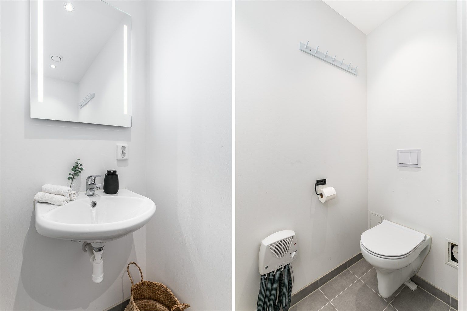 Et praktisk gjestetoalett inngår også i første etasje og er lett tilgjengelig fra entreen.