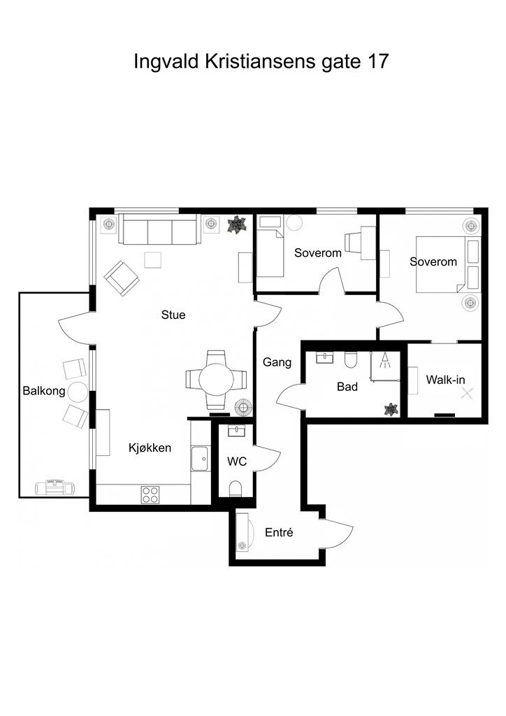 Møblert plantegning.