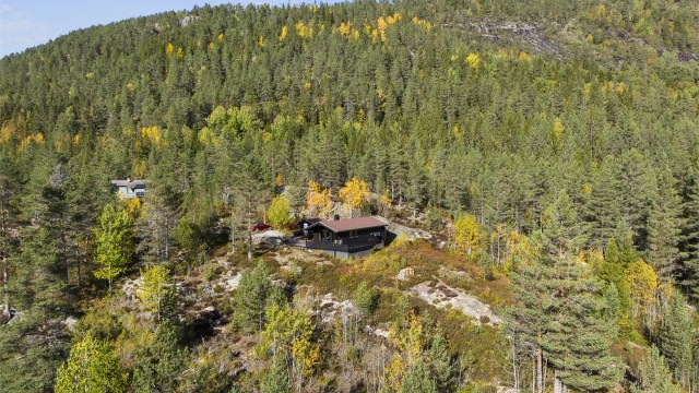 Fritidseiendommen er omkranset av vidstrakte skog- og fjellområder med flotte turmuligheter.