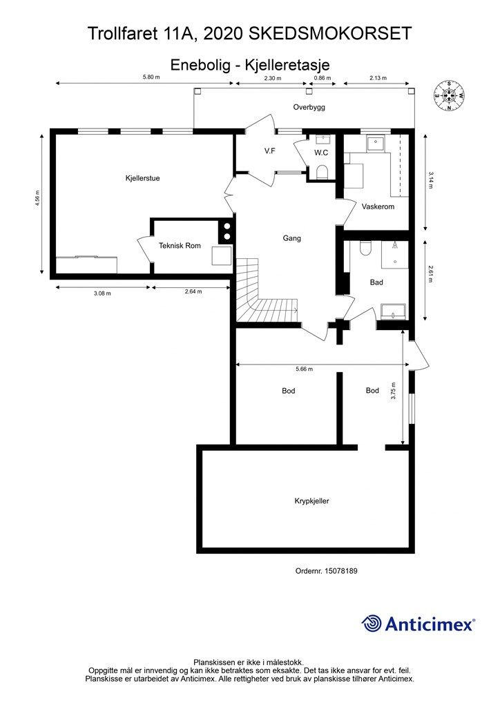 Plantegning kjelleretasje.