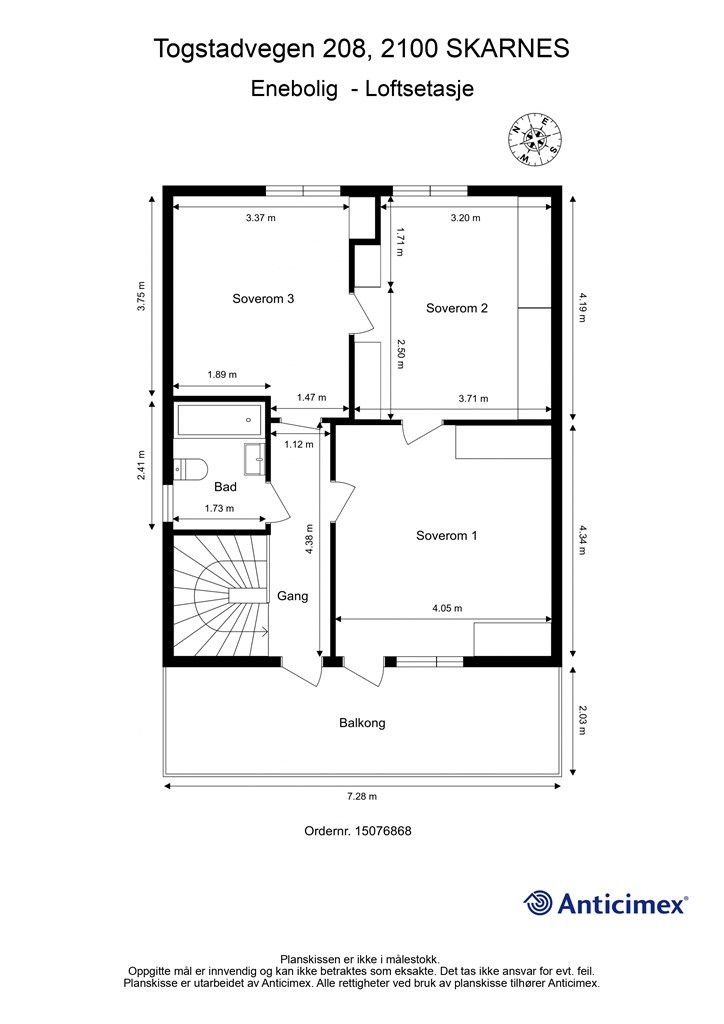 Plantegning - Loftsetasje. 