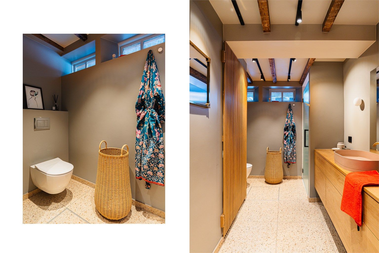 Innredningen er plassbygget i oljet eik, med vegghengt toalett.