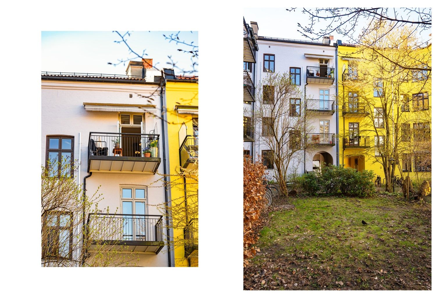 Bygården fra 1893 har en klassisk arkitektur, med en felles, frodig bakgård som er skjermet fra gaten.