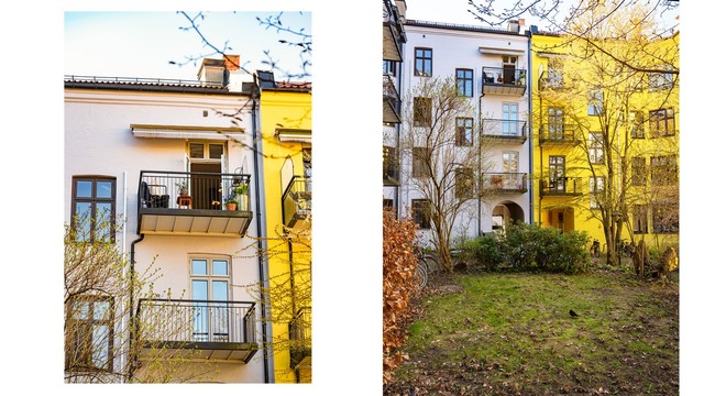 Bygården fra 1893 har en klassisk arkitektur, med en felles, frodig bakgård som er skjermet fra gaten.