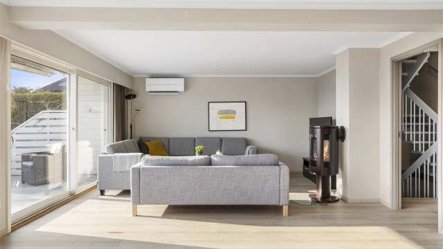 Fra stuen er det direkte utgang til en stor terrasse.