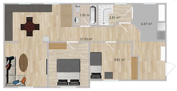 Plantegning. Merk at det kan være avvik i oppgitt arealer.