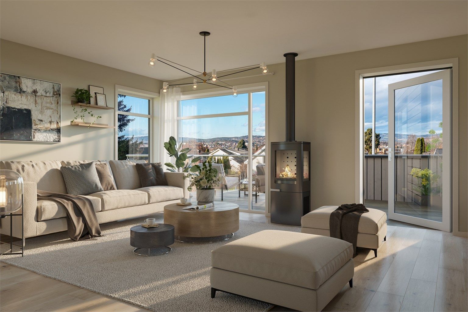 Stue i hus A. Store vindusflater som gir rikelig med lyse og et fint utsyn. Illustrasjonsbilde og avvik kan forekomme.