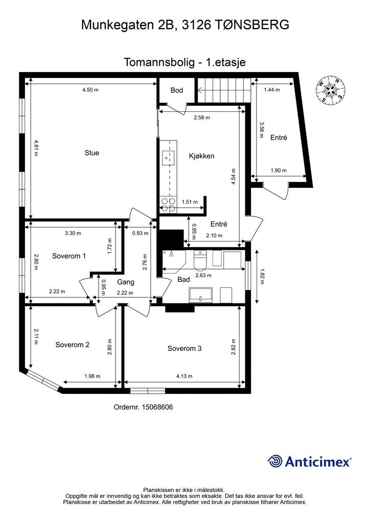 Plantegning 1.etasje [ soverom 2 er ikke godkjent til varig opphold ]