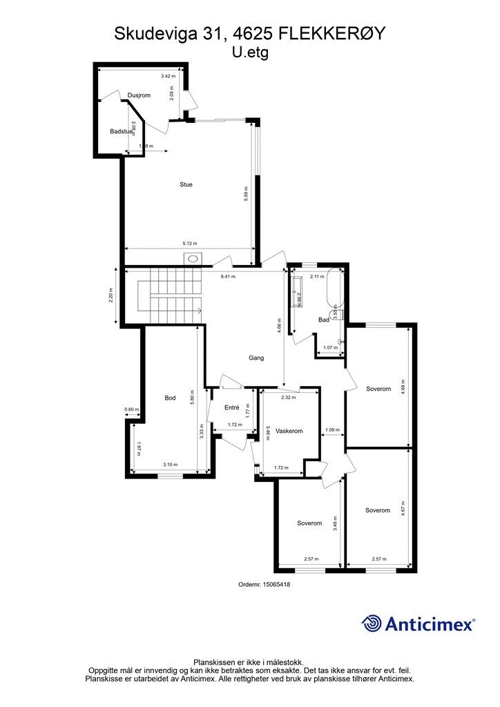 U.Etasje - 2D plantegning med mål