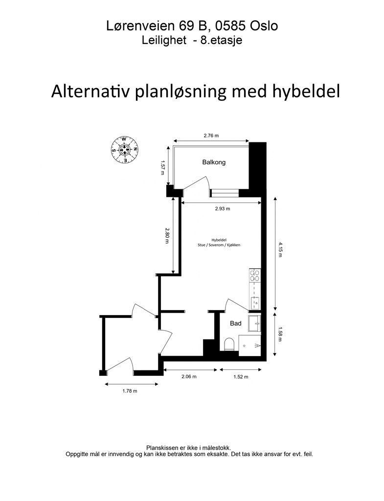 Alternativ plantegning - hybeldel på hovedsoverommet
