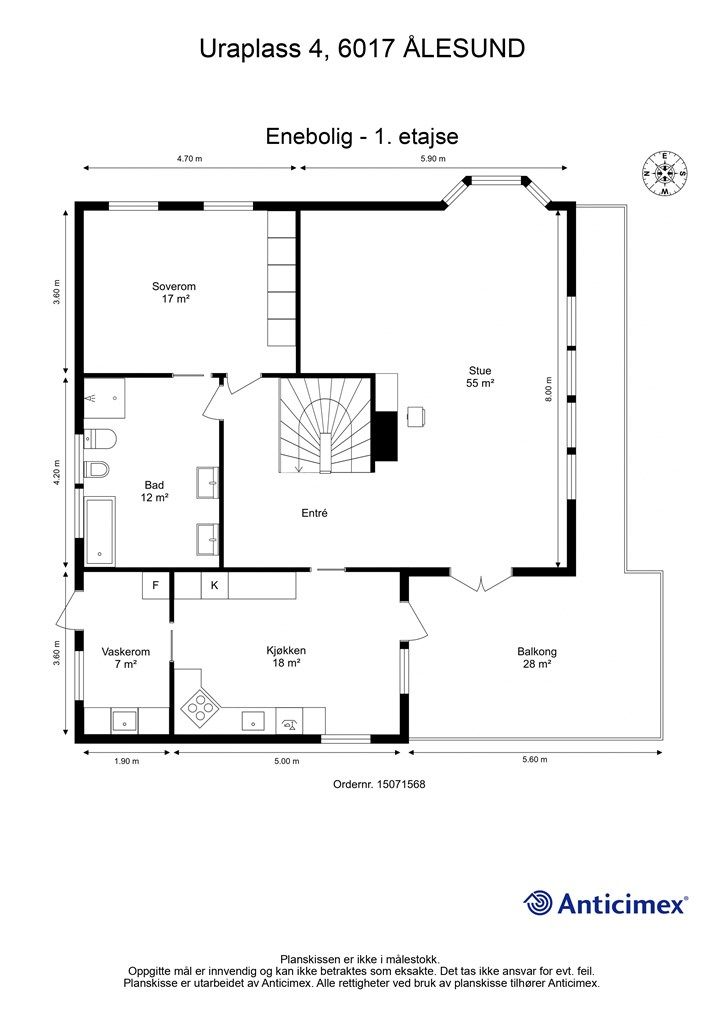 Målsatt plantegning 1. etasje