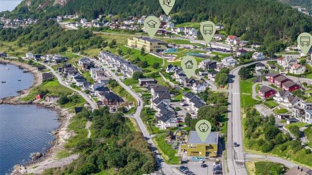 Dronebilde av boligområde på Hessa syd