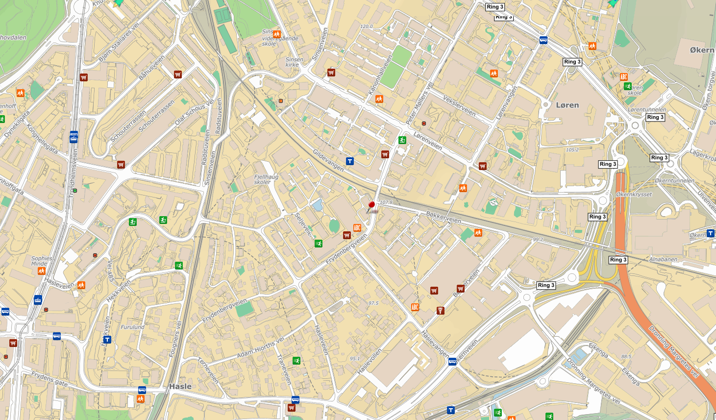 Kart av garasjeanlegget. 