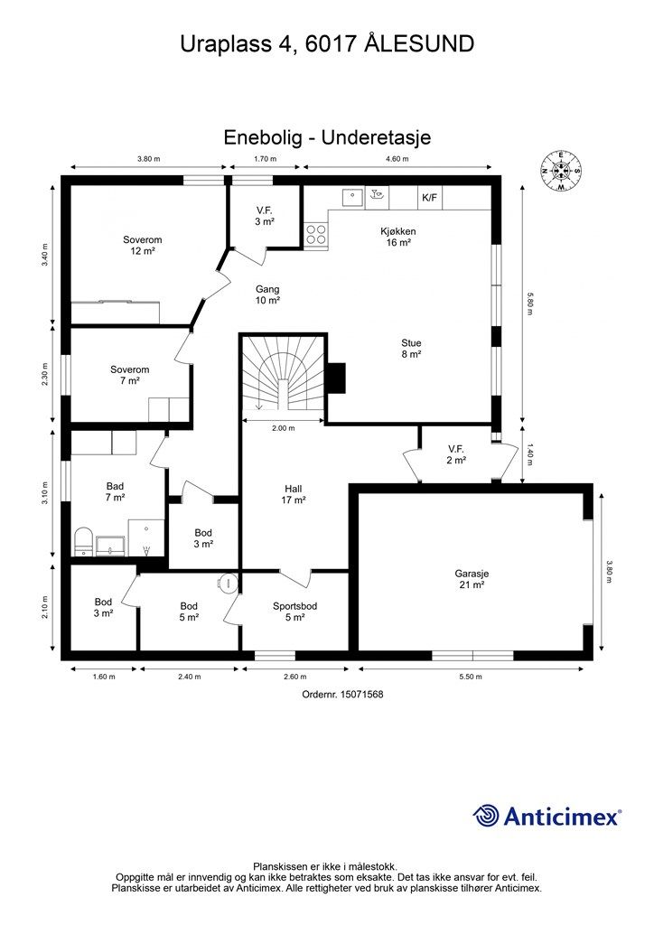 Målsatt plantegning underetasje