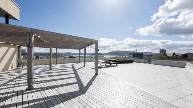 1 av sameiets 2 store takterrasser. her kan man nyte sol hver dag .