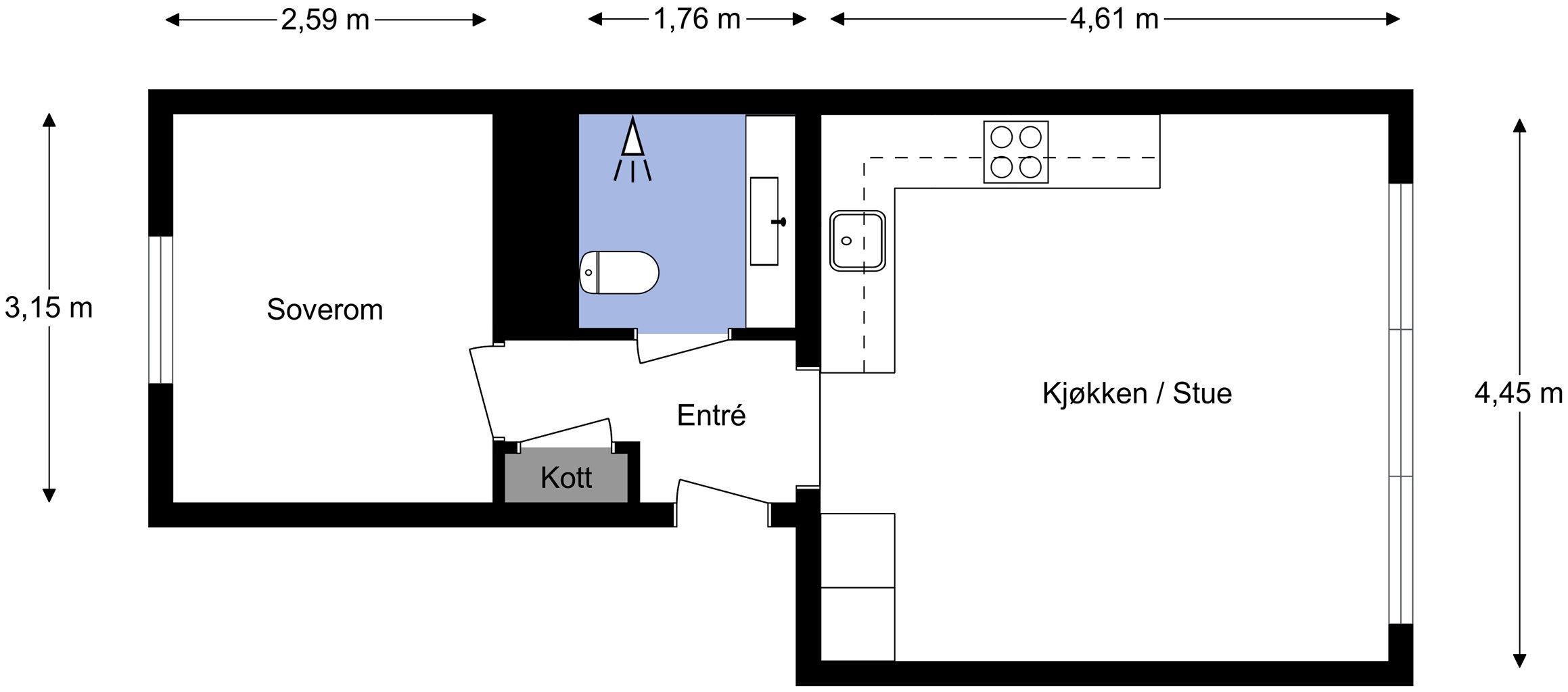 Liten, men stor! Leiligheten oppleves som en voksen leilighet, tross sin kompakte størrelse.