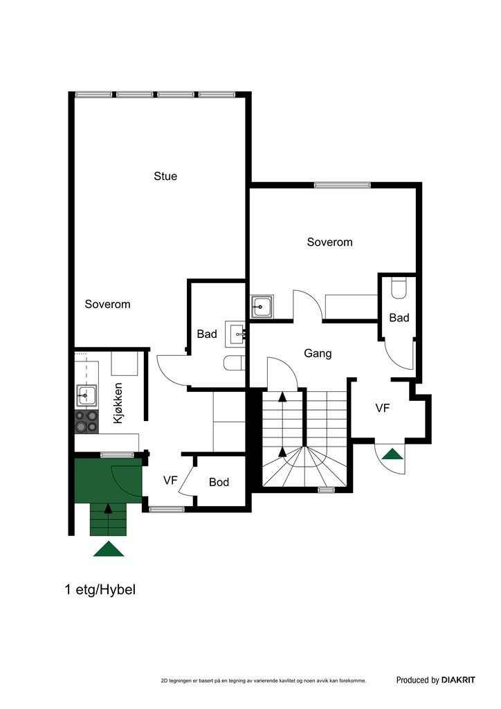 Plantegning 1 etg hybel og bolig