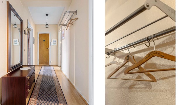 Her er det gode oppbevaringsmuligheter for yttertøy og sko.