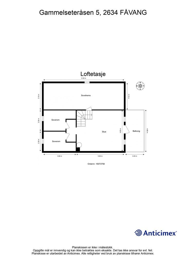 Plantegning -Loftetasje