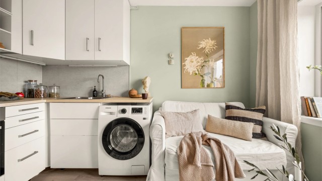 Leiligheten er enkel å innrede, med duse og behagelige nyanser som skaper en god atmosfære.