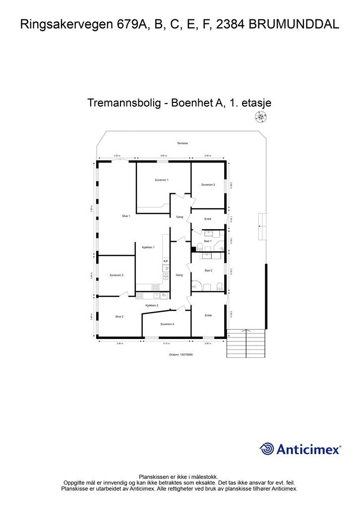 Plantegning - Tremannsbolig - Boenhet A1 og A2 - 1. etasje