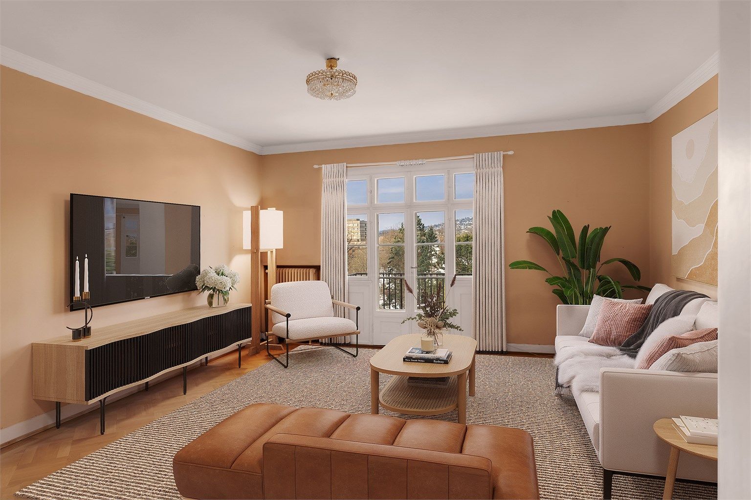 Dette er en romslig hjørneleilighet med attraktiv beliggenhet på Adamstuen/Fagerborg, mellom Blindern og St. Hanshaugen. Bilder av Isnitt v/Nadia Frantsen. (digitalt stylet bilde).